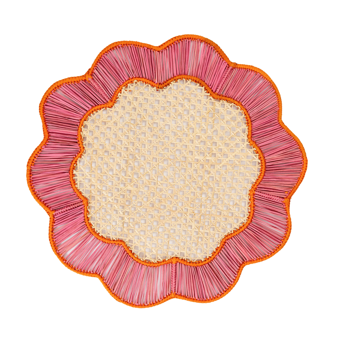 Decorative placemat with pink and orange rim on a white background
