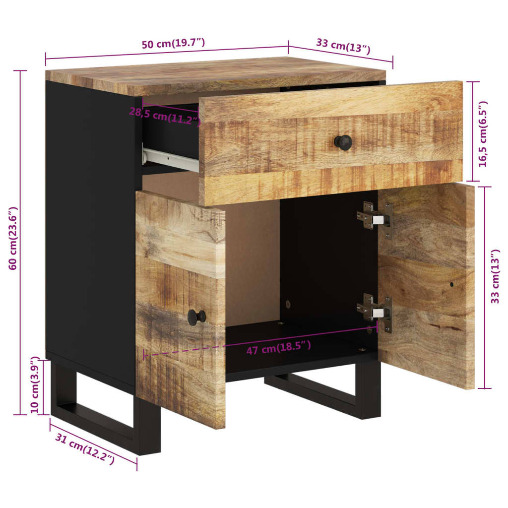 Bedside Cabinet | Solid Wood Acacia (19.7"x13"x23.6" )-15
