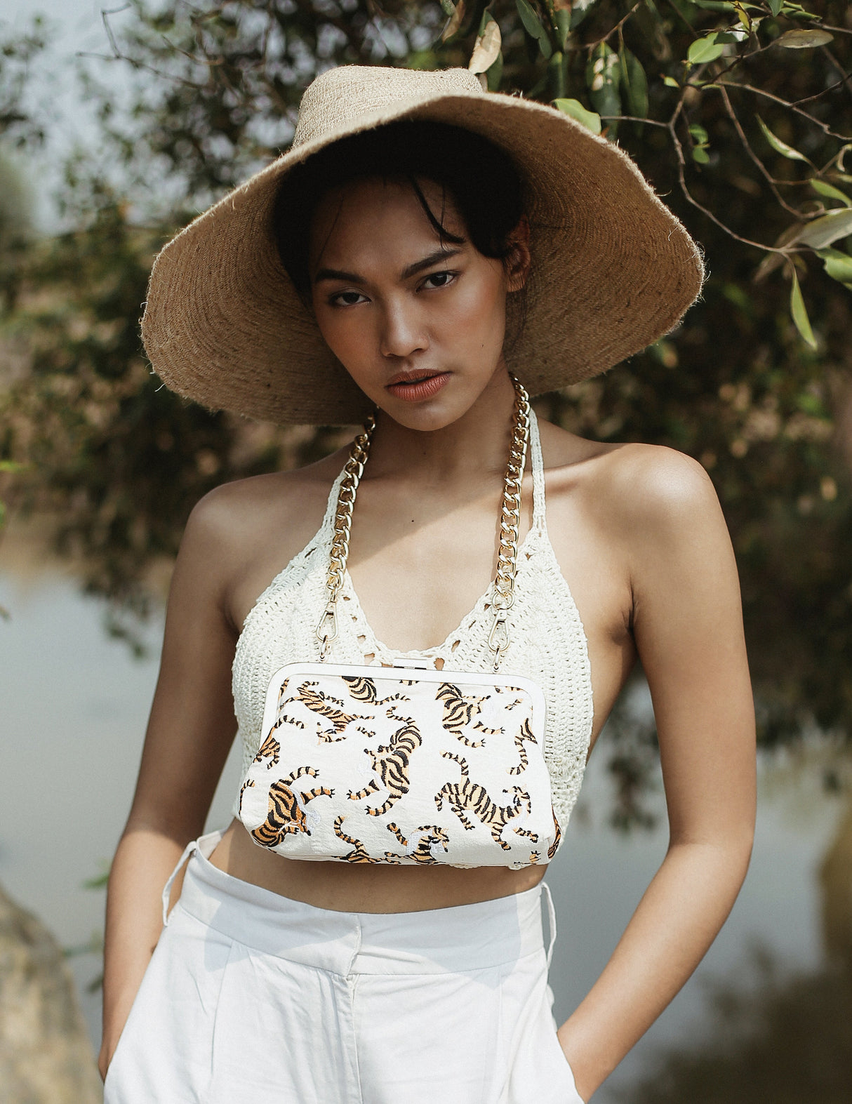 Sumatran Tiger Clutch in Ivory White - Sumiye Co