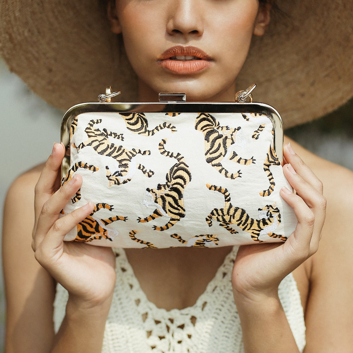 Sumatran Tiger Clutch in Ivory White - Sumiye Co