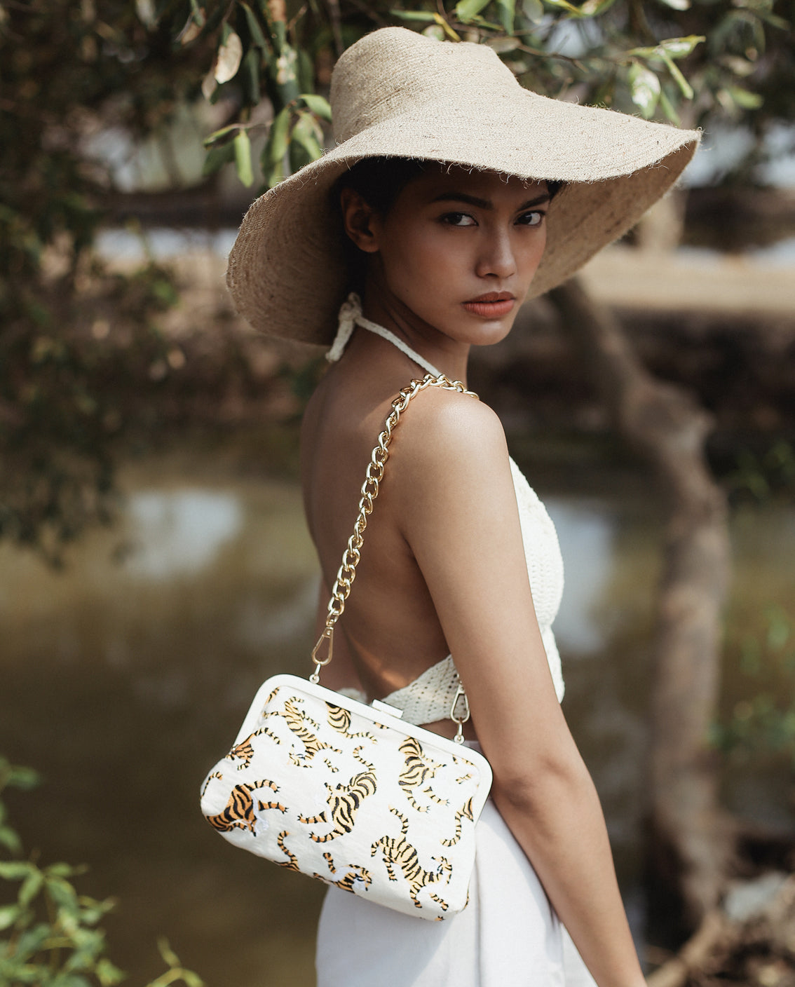 Sumatran Tiger Clutch in Ivory White - Sumiye Co