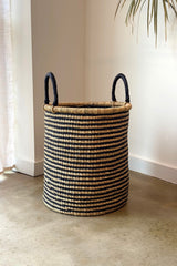 S/2 Handwoven Hamper - Natural with Black Stripes - Sumiye Co