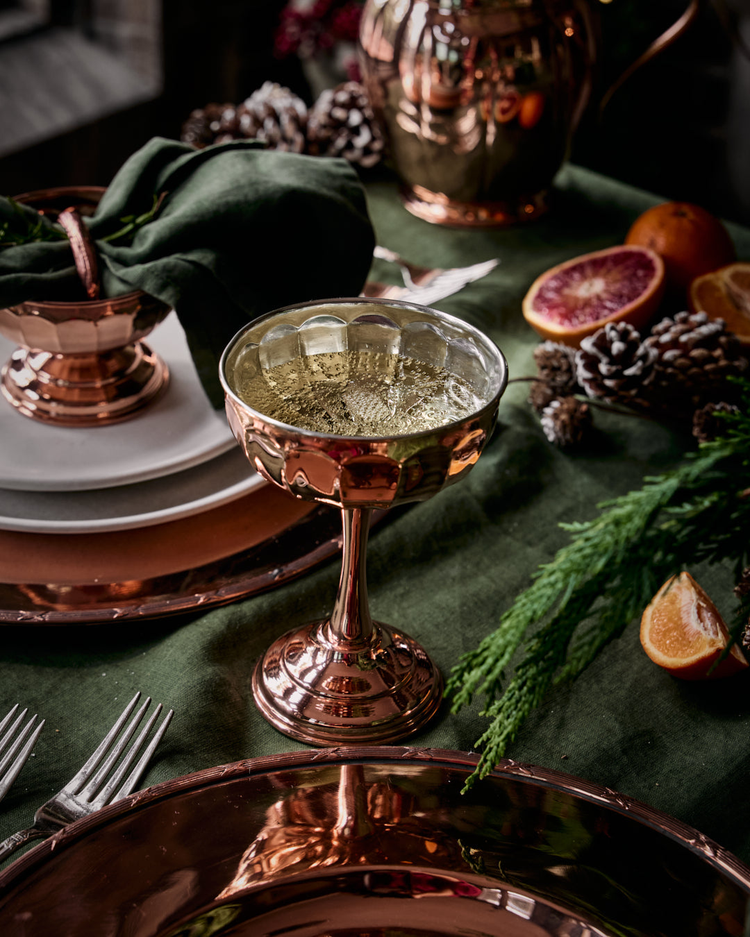 Vintage-Inspired Copper Coupe Glasses | Set of 2 | Tin-Lined, 6.25”