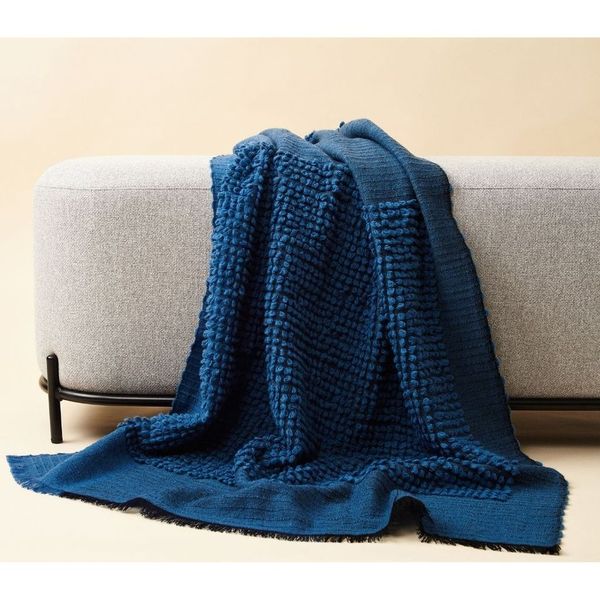 Macaroon Midnight Dark Blue Plush Textured Merino Handloom Throw - Sumiye Co