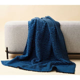 Macaroon Midnight Dark Blue Plush Textured Merino Handloom Throw - Sumiye Co
