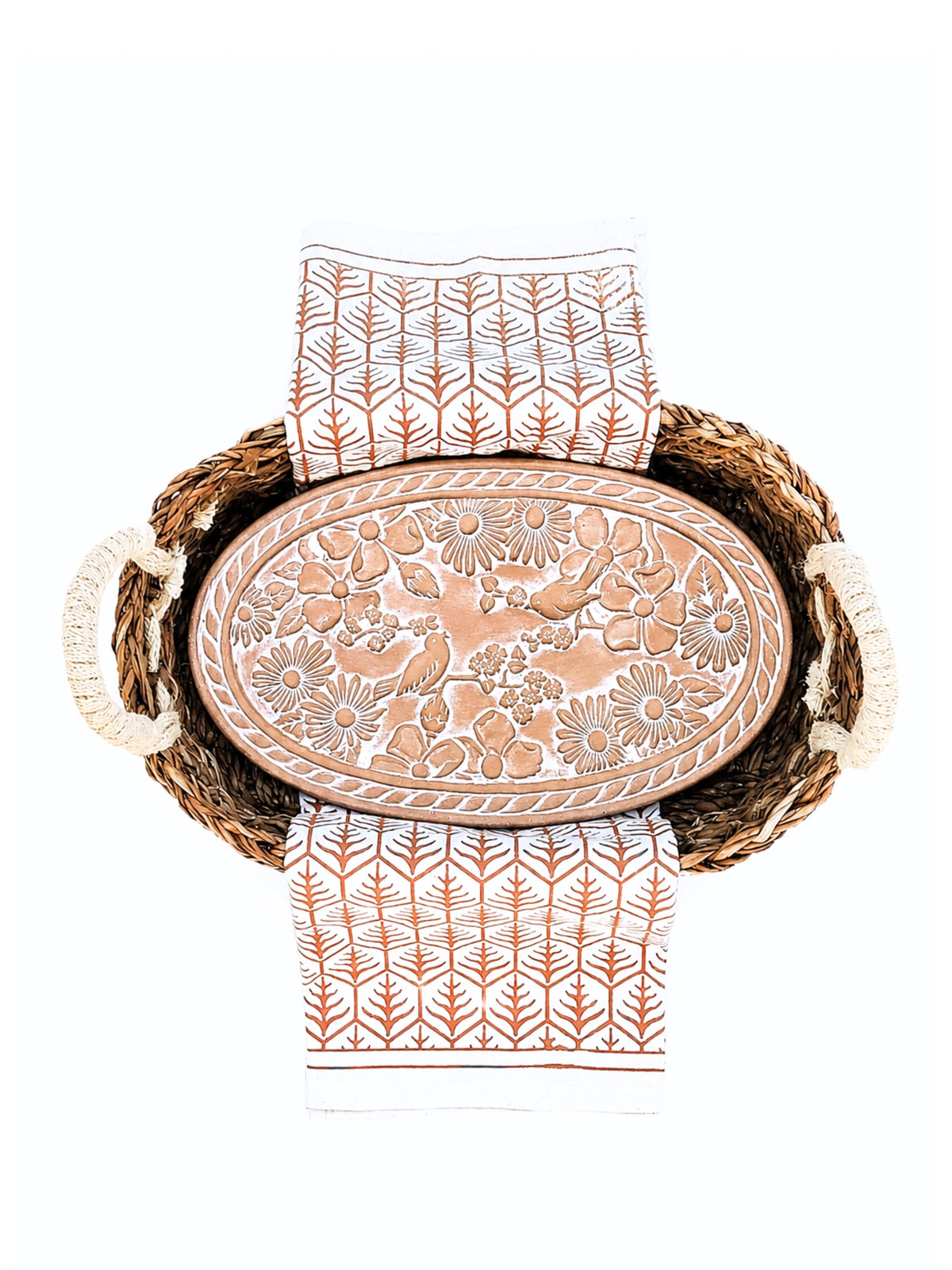 Bread Warmer & Basket Gift Set with Tea Towel - Garden Oval-6
