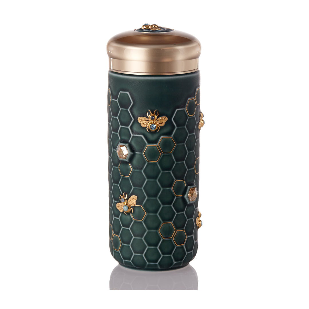 Ceramic Travel Mug | Honey Bee & Crystals - Hand Painted (12 oz)-1