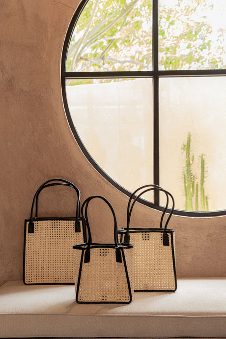 Citra Leather and Rattan Tote Bag - Sumiye Co