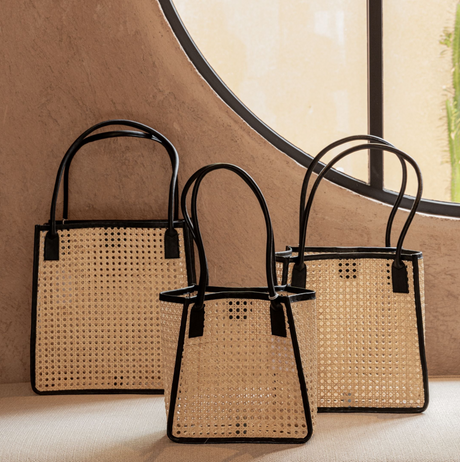 Citra Leather and Rattan Tote Bag - Sumiye Co