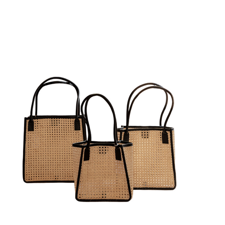 Citra Leather and Rattan Tote Bag - Sumiye Co
