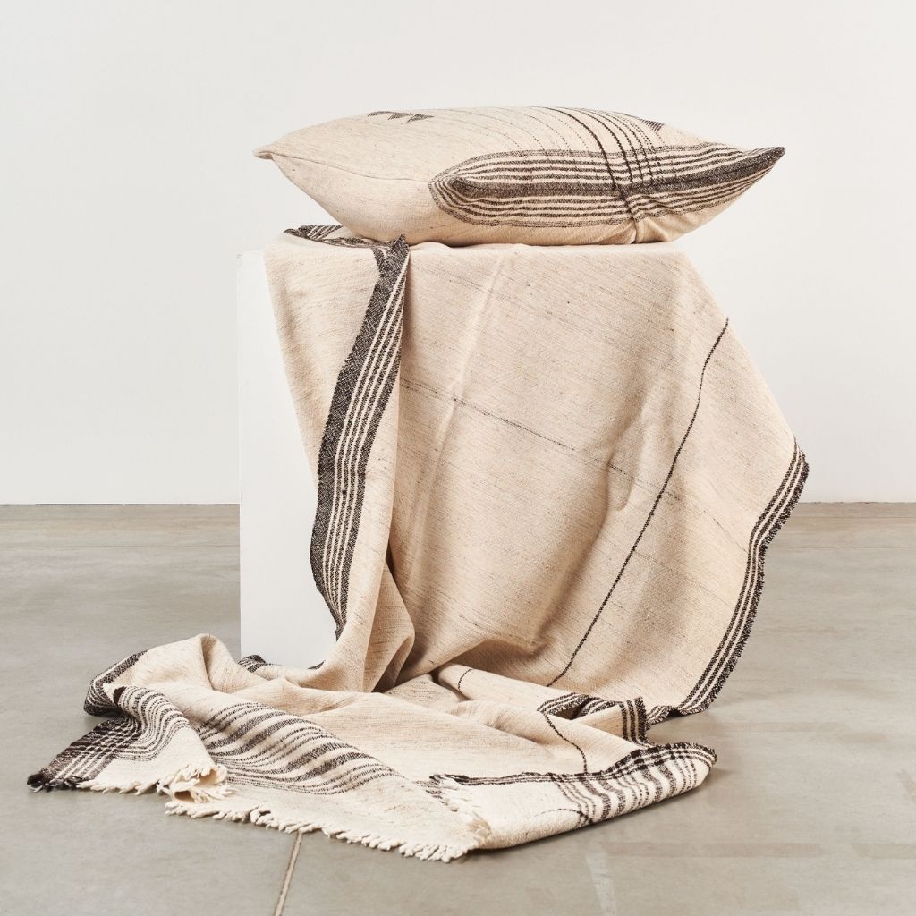 Seytu White  Striped Gently Textured Handloom Throw - Sumiye Co