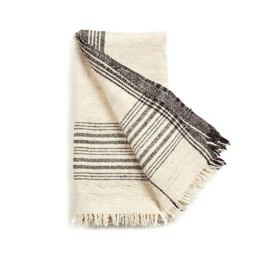 Seytu White  Striped Gently Textured Handloom Throw - Sumiye Co