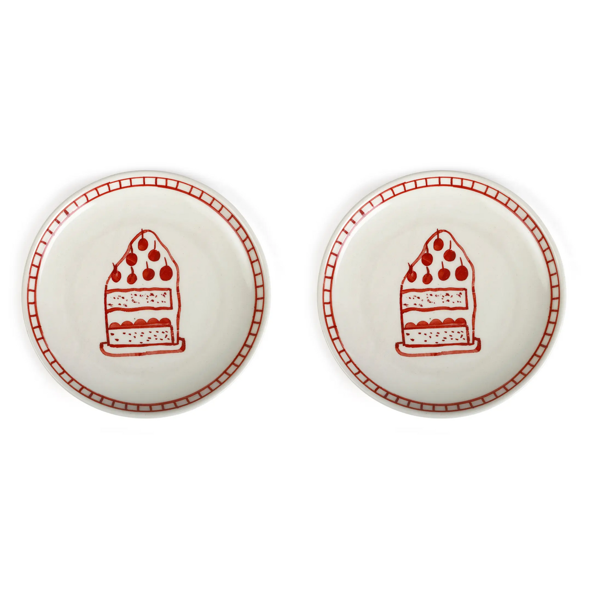 S/2 Ceramic Celebration Dessert Plate - Red