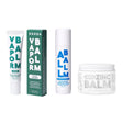 Collection of skincare products including a tube, box, and jars on a white background