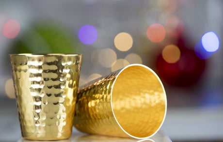 S/2 Hammered Copper Shot Glasses w/ 24K Gold-Plate - Sumiye Co