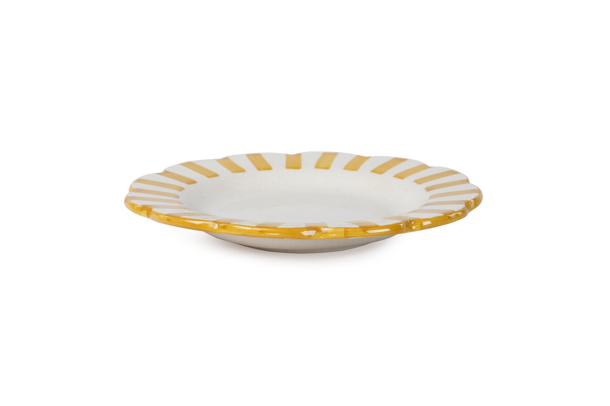 Ceramic stripe Salad Plate, Yellow- 8.25x 8.25 x 1.25 Inches ( Set of 4 )