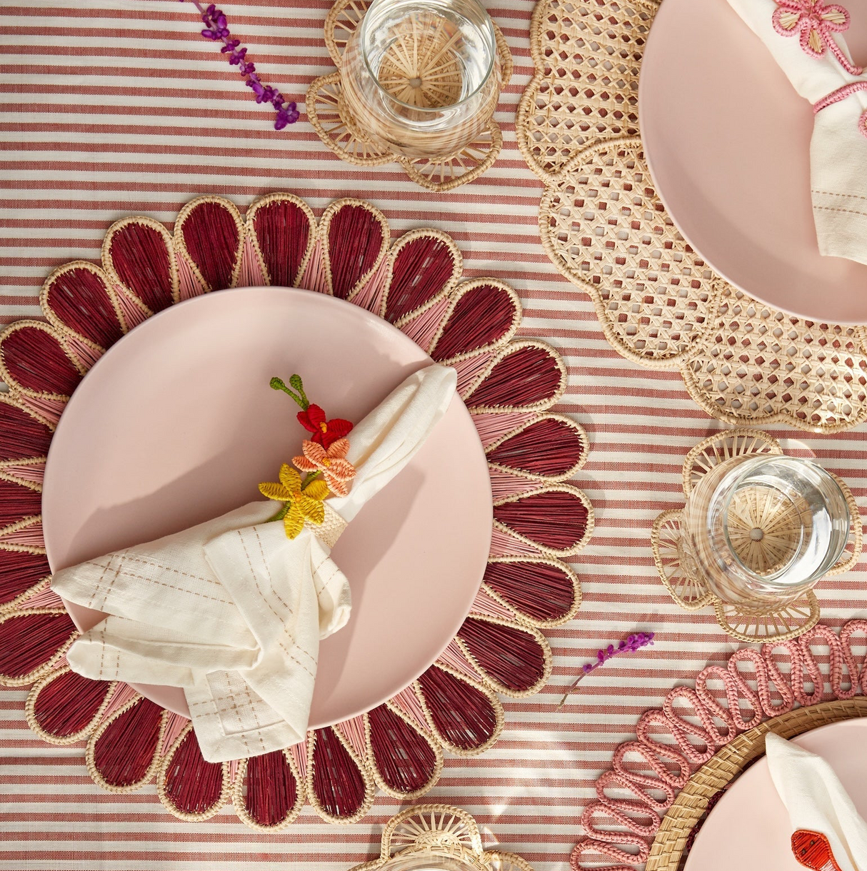 Drops Woven Placemat - Burgundy/Pink (Set of 2)