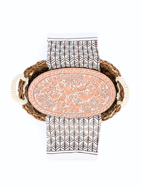 Bread Warmer & Basket Gift Set with Tea Towel - Garden Oval-5