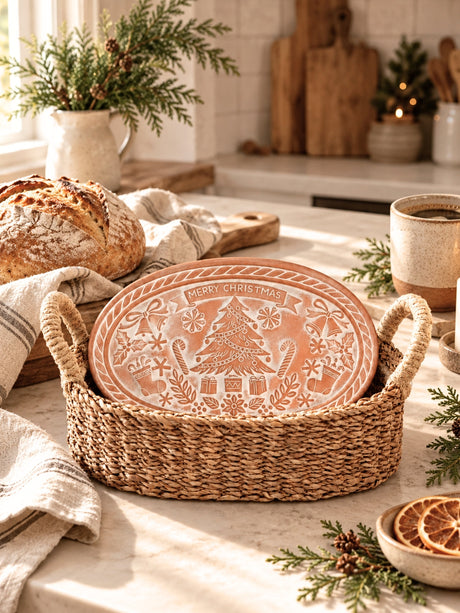 Bread Warmer & Basket Gift Set with Tea Towel - Christmas Oval-3