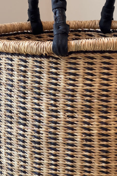 Natural w/ Black Vertical Stripe Laundry Hamper - Sumiye Co