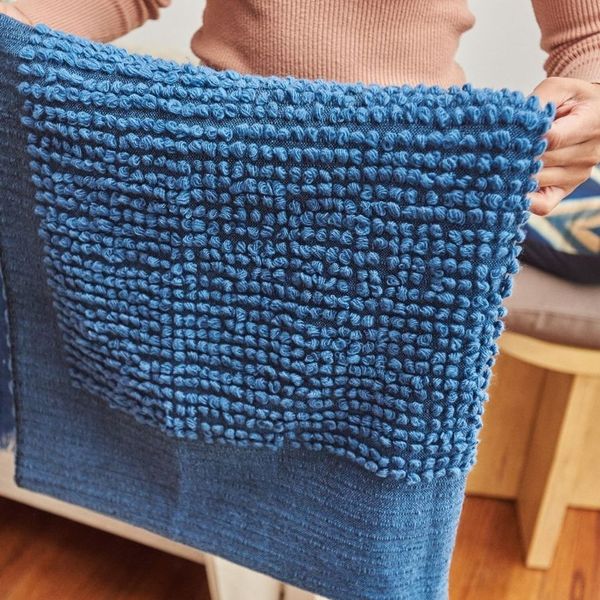 Macaroon Midnight Dark Blue Plush Textured Merino Handloom Throw - Sumiye Co