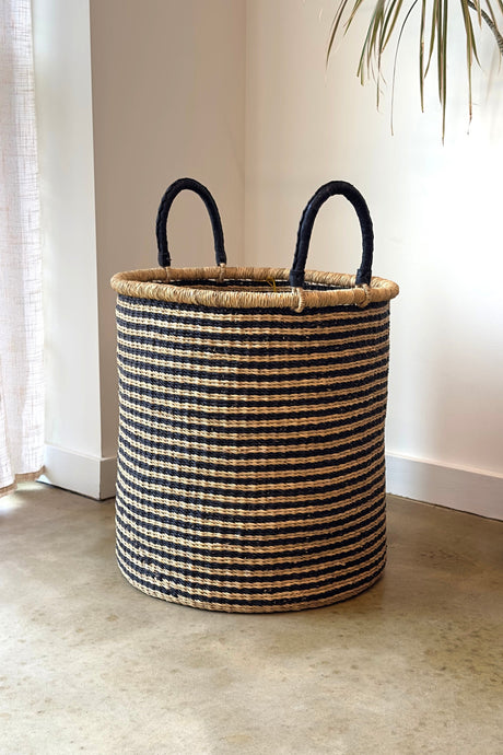 Handwoven Hamper - Natural with Black Stripes - Large - Sumiye Co