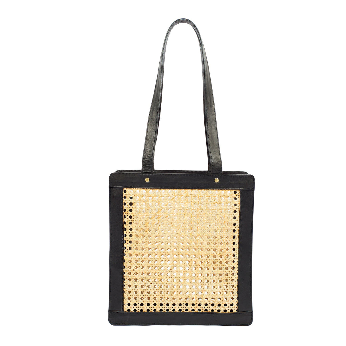 Tall Rattan & Leather Tote Bag - Sumiye Co