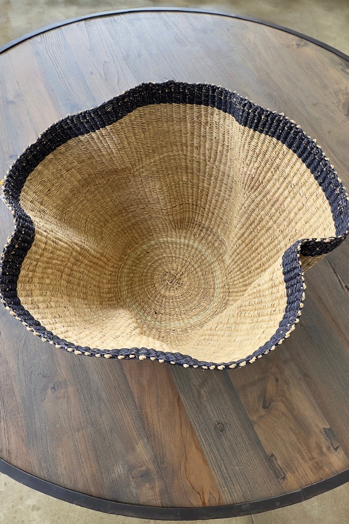 Handwoven Wave Basket - Natural w/ Black Accent