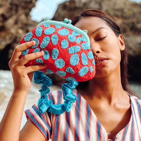 Hand-beaded Clutch Bag In Red & Turquoise - Sumiye Co