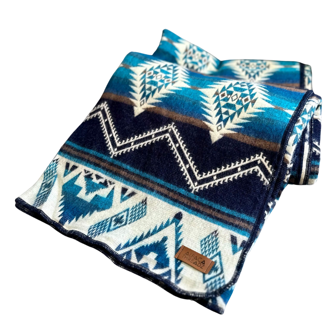 Alpaca Wool Reversible Blanket  - Cobalt Blue 90" x 78”