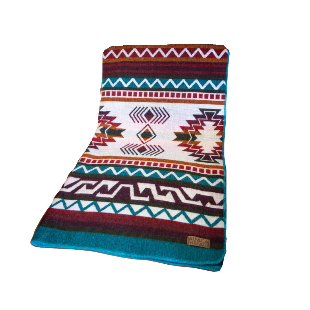 Alpaca Wool Reversible Blanket - Turquoise 90" x 78”