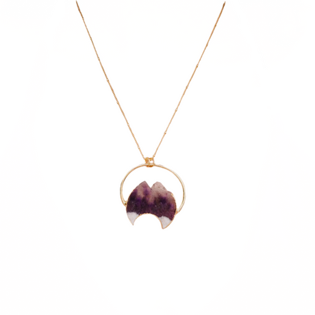 Necklace with an Amethyst stone pendant on a white background