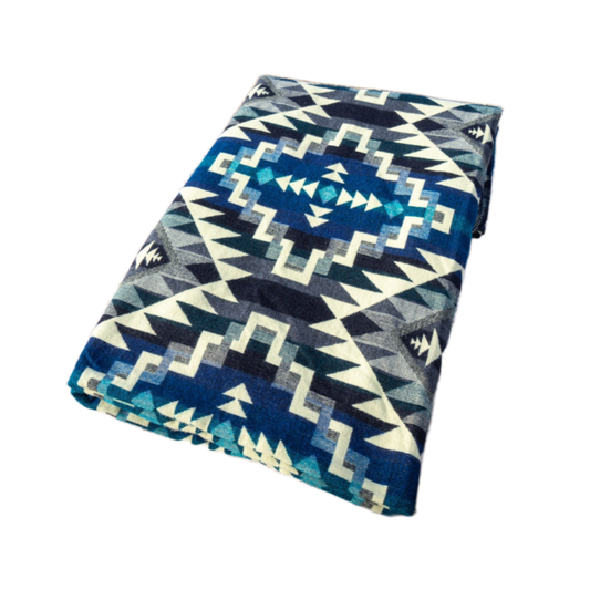 Alpaca Wool Reversible Blanket - Blue Chakana 90" x 78” by Alpaca Threadz