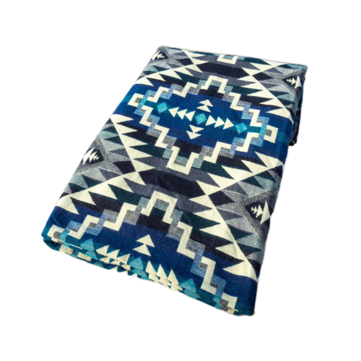 Alpaca Wool Reversible Blanket - Blue Chakana 90" x 78” - Sumiye Co