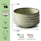 The Kaneni White Ceramic Matcha Bowl is a speckled ceramic bowl inspired by Japanese pottery, with a 16 oz capacity, dimensions of 2.95 in height and 4.92 in diameter; it's microwave safe but not dishwasher safe—ideal for matcha enthusiasts.