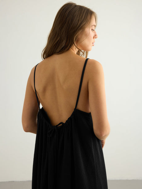Aura Low Back Maxi Dress - Black - Sumiye Co
