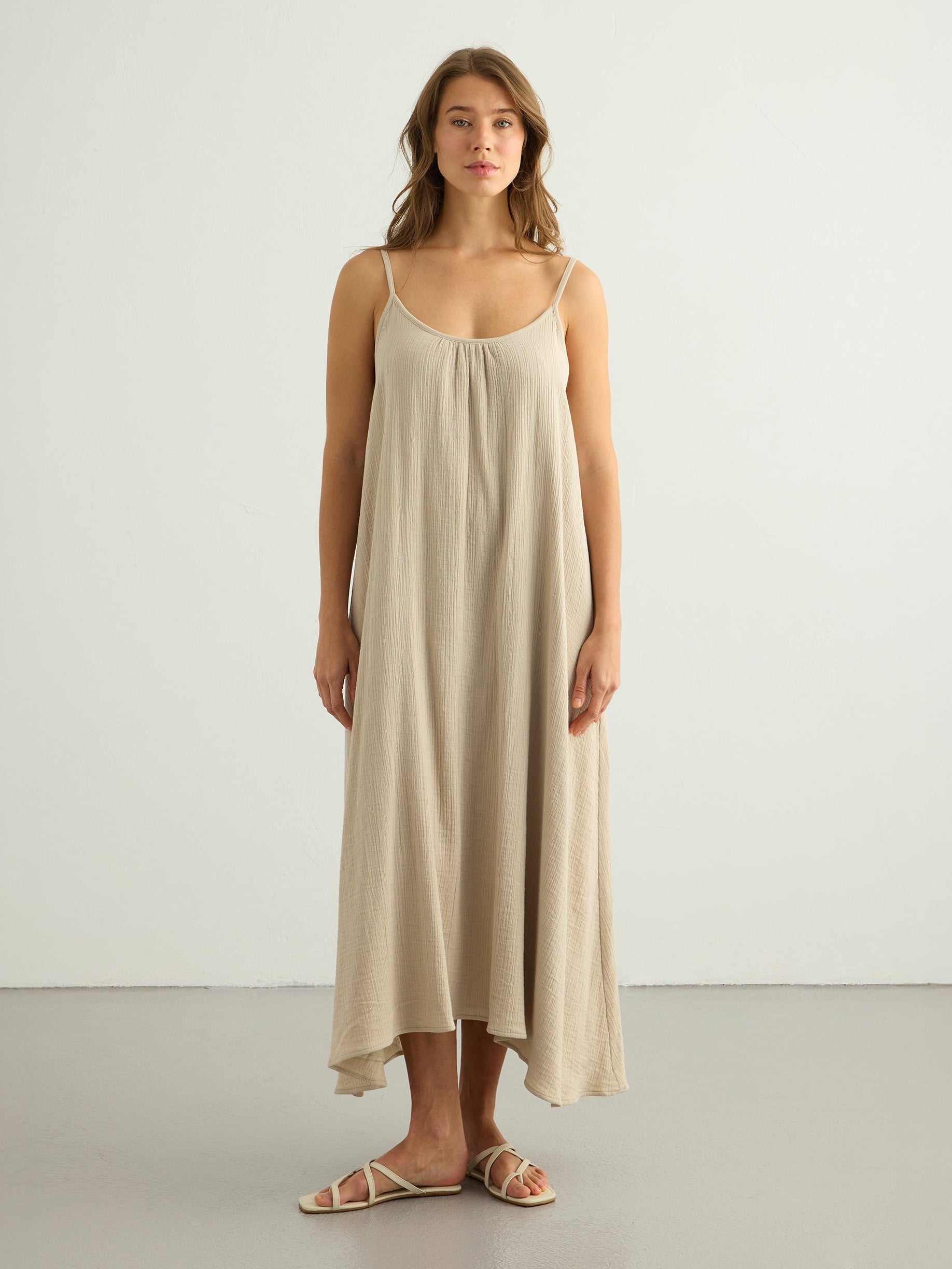 Aura Low Back Maxi Dress - Oatmeal - Sumiye Co