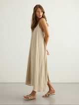 Aura Low Back Maxi Dress - Oatmeal - Sumiye Co