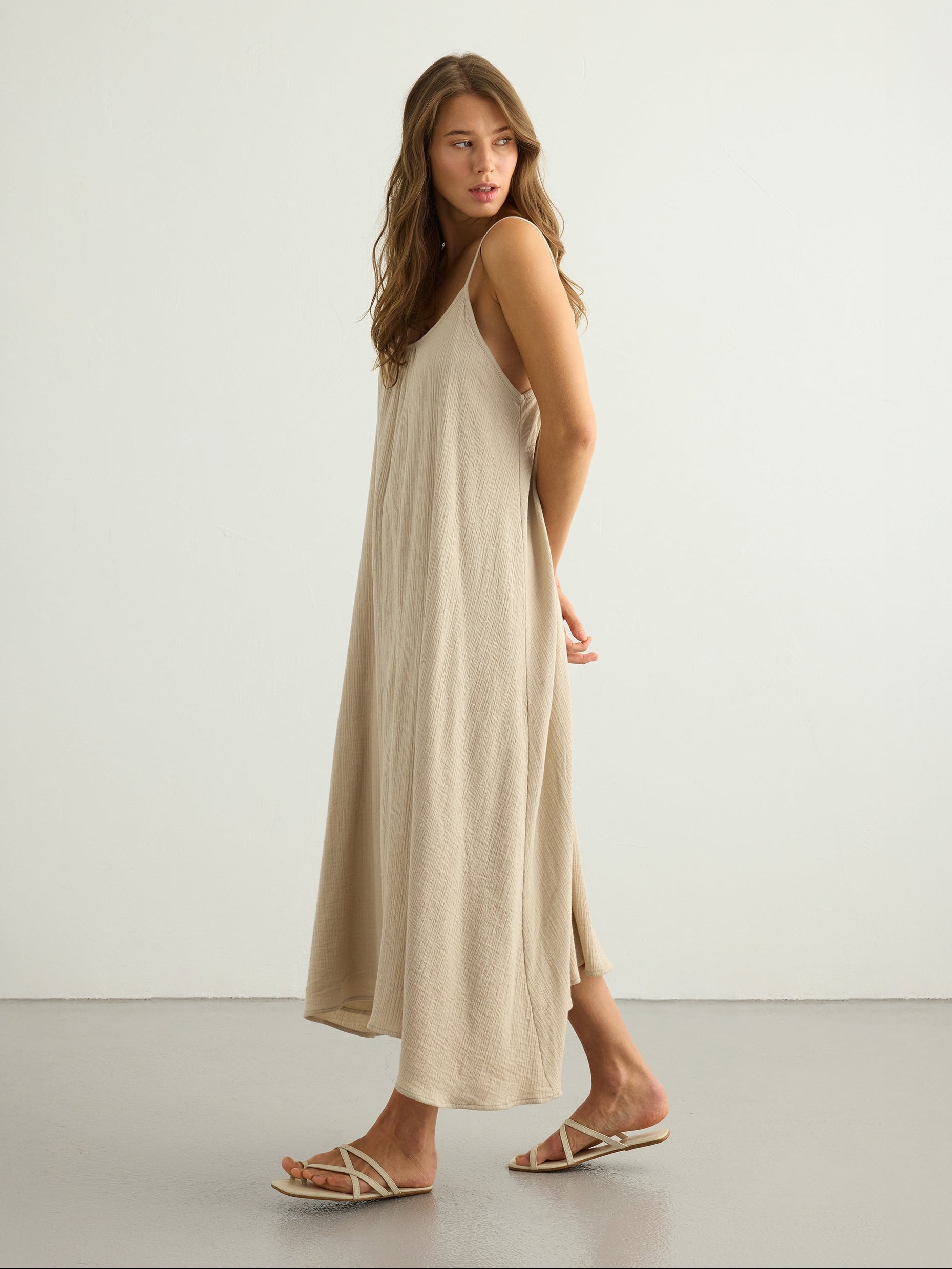 Aura Low Back Maxi Dress - Oatmeal - Sumiye Co