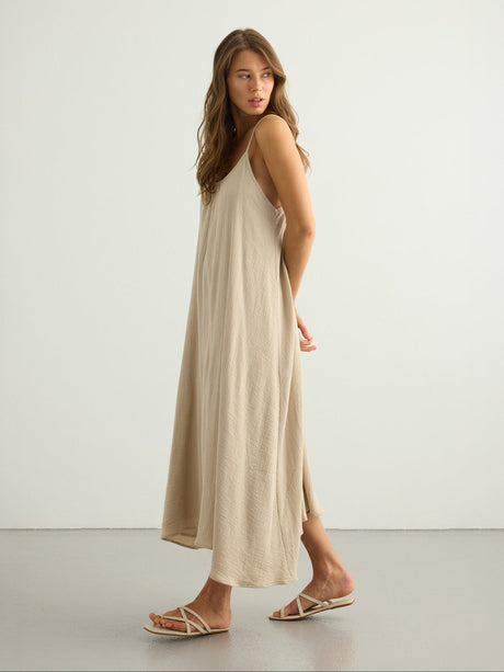 Aura Low Back Maxi Dress - Oatmeal - Sumiye Co