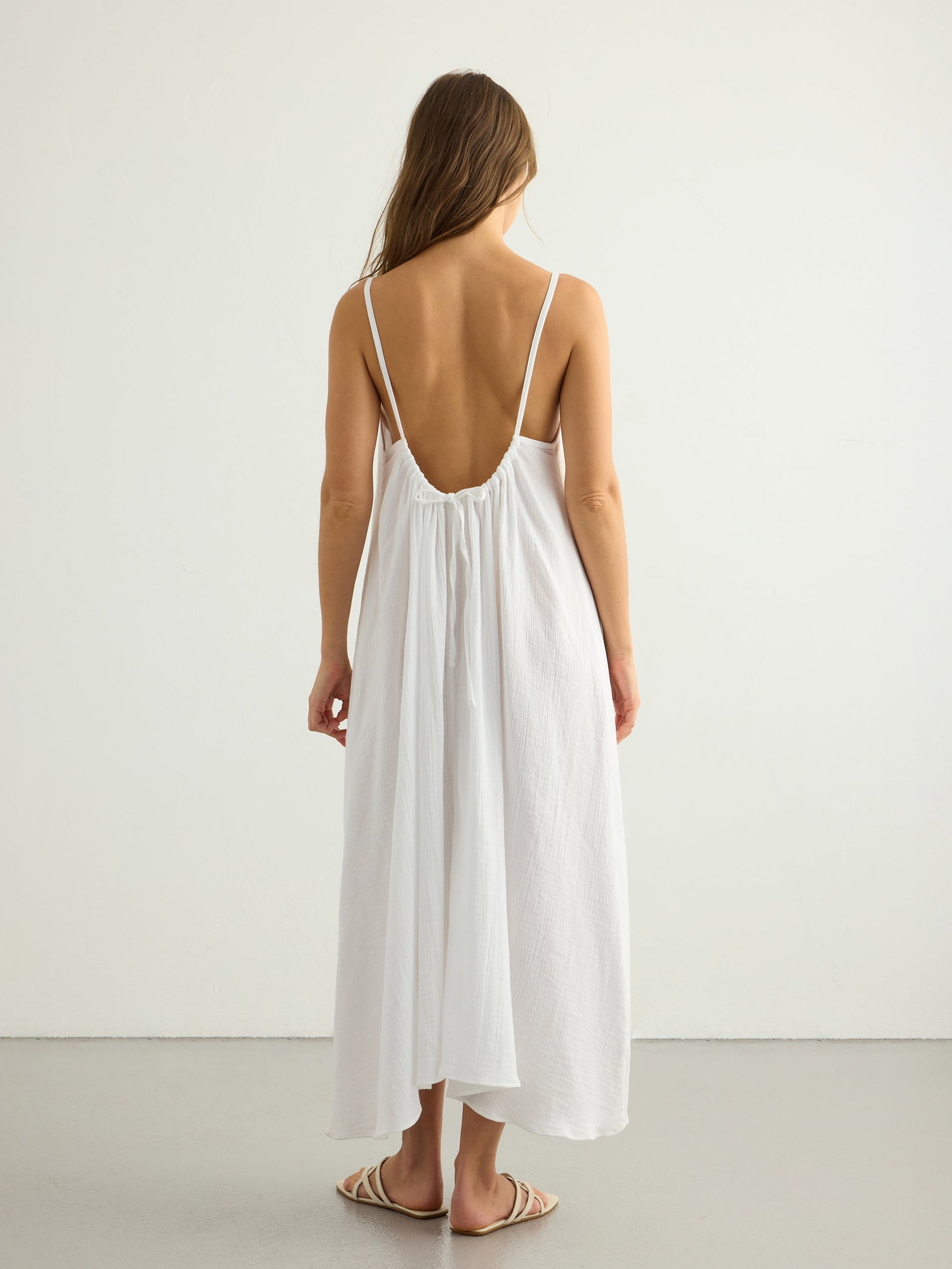 Aura Low Back Maxi Dress - White - Sumiye Co