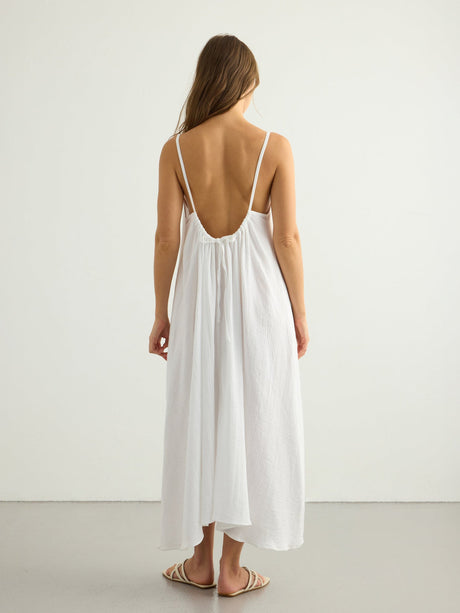 Aura Low Back Maxi Dress - White - Sumiye Co