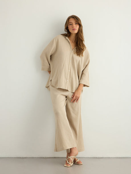 Aura Palazzo Pants - Oatmeal - Sumiye Co