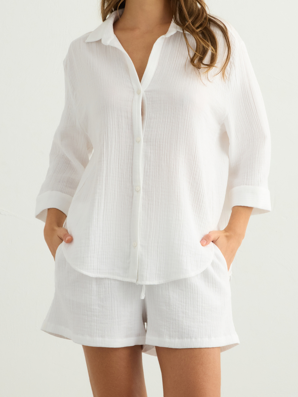 Aura Drawstring Shorts - White - Sumiye Co