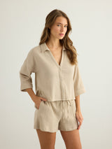 Aura Drawstring Shorts - Oatmeal - Sumiye Co
