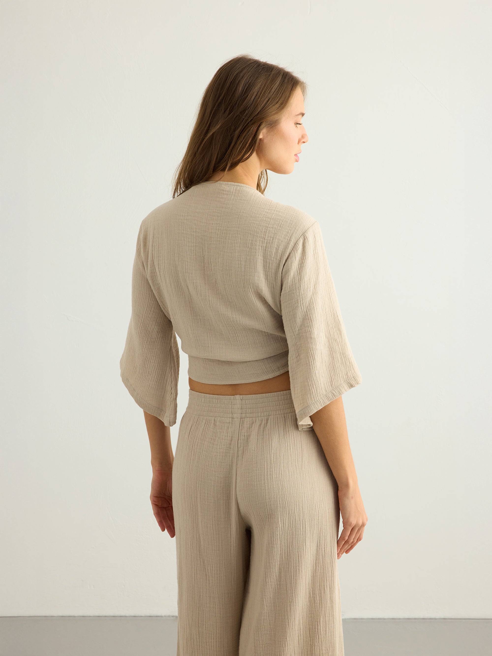 Aura Wrap Top - Oatmeal - Sumiye Co