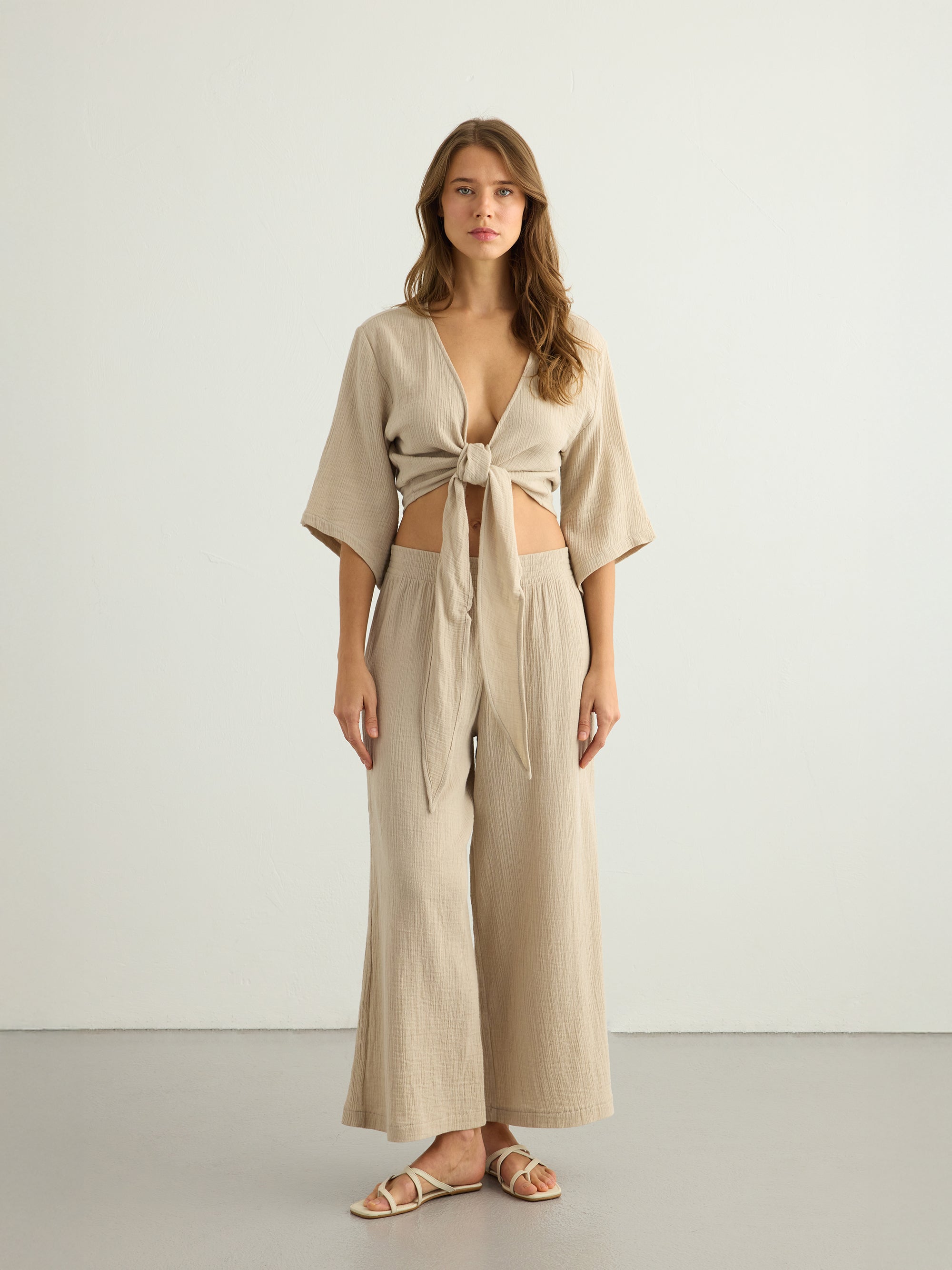 Aura Wrap Top - Oatmeal - Sumiye Co