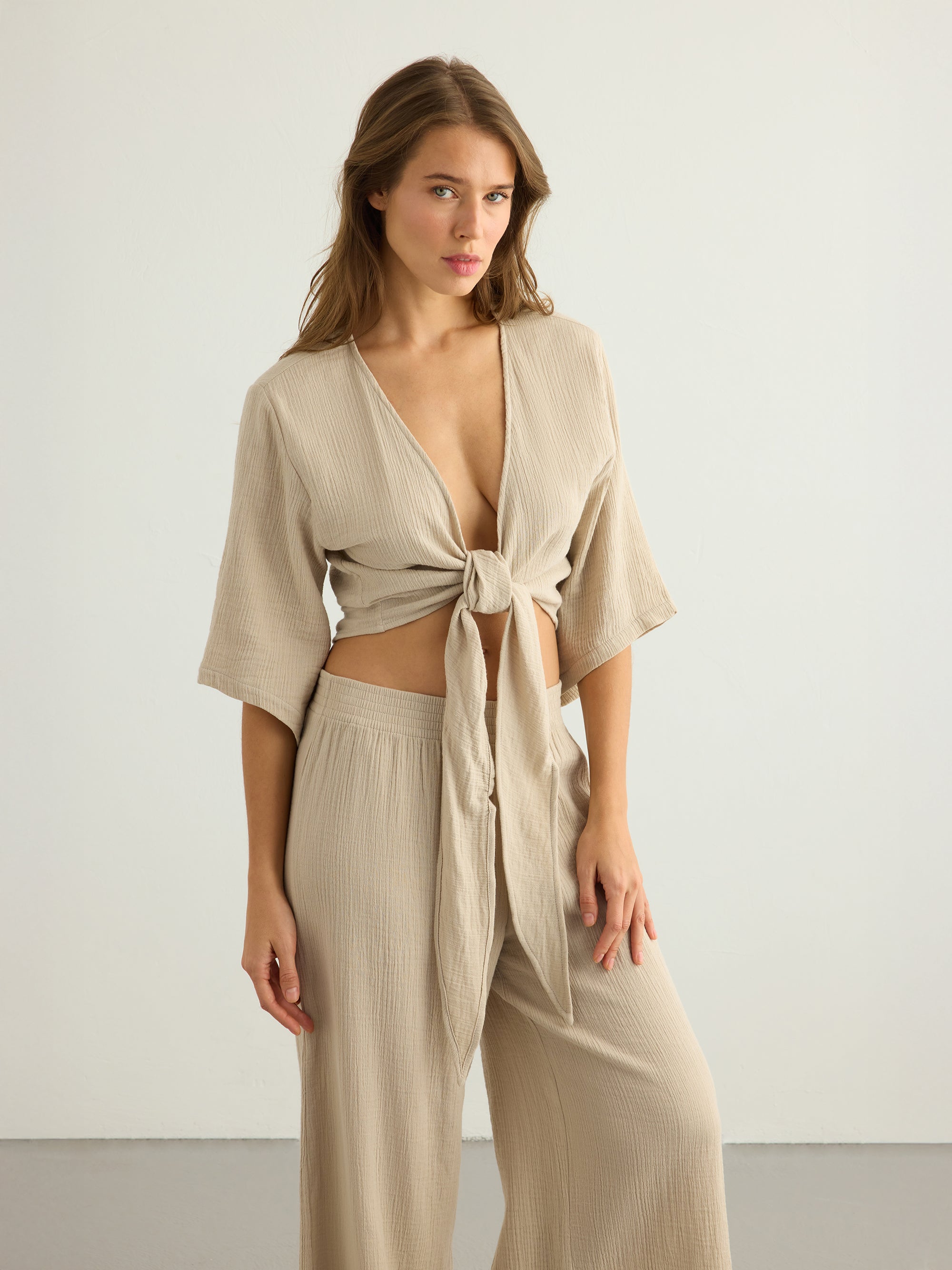 Aura Wrap Top - Oatmeal - Sumiye Co