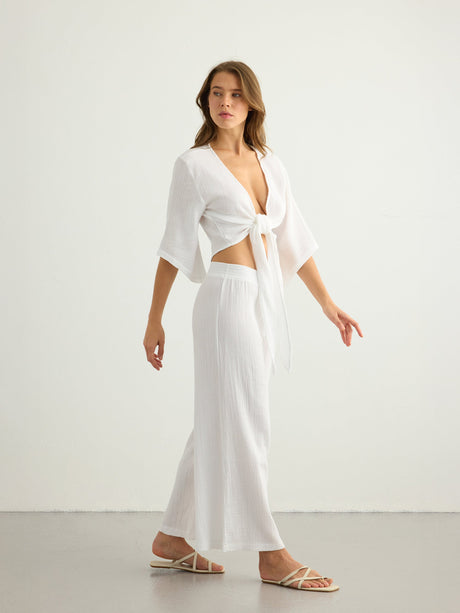 Aura Palazzo Pants - White - Sumiye Co