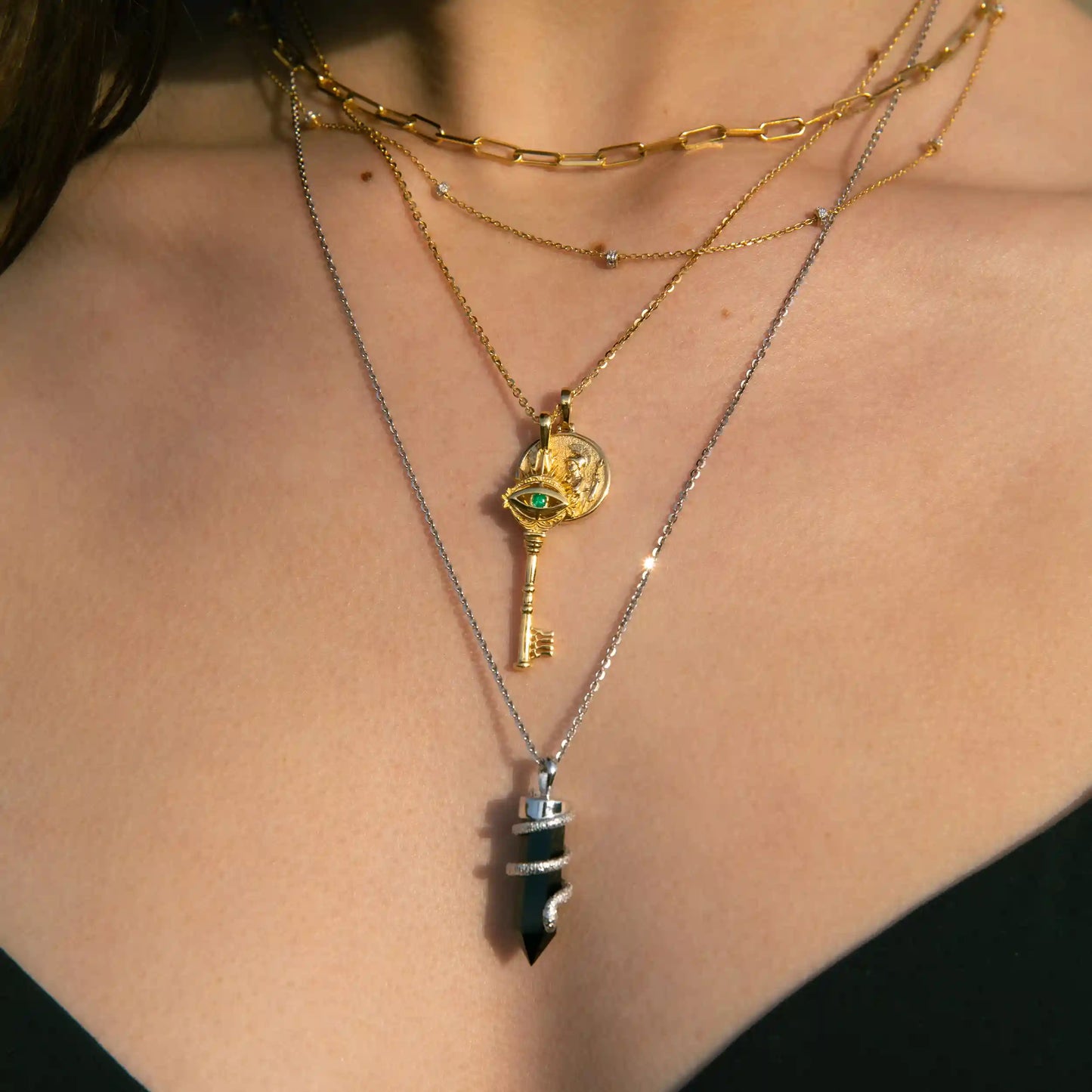 Onyx Crystal Snake Necklace by Awe Inspired